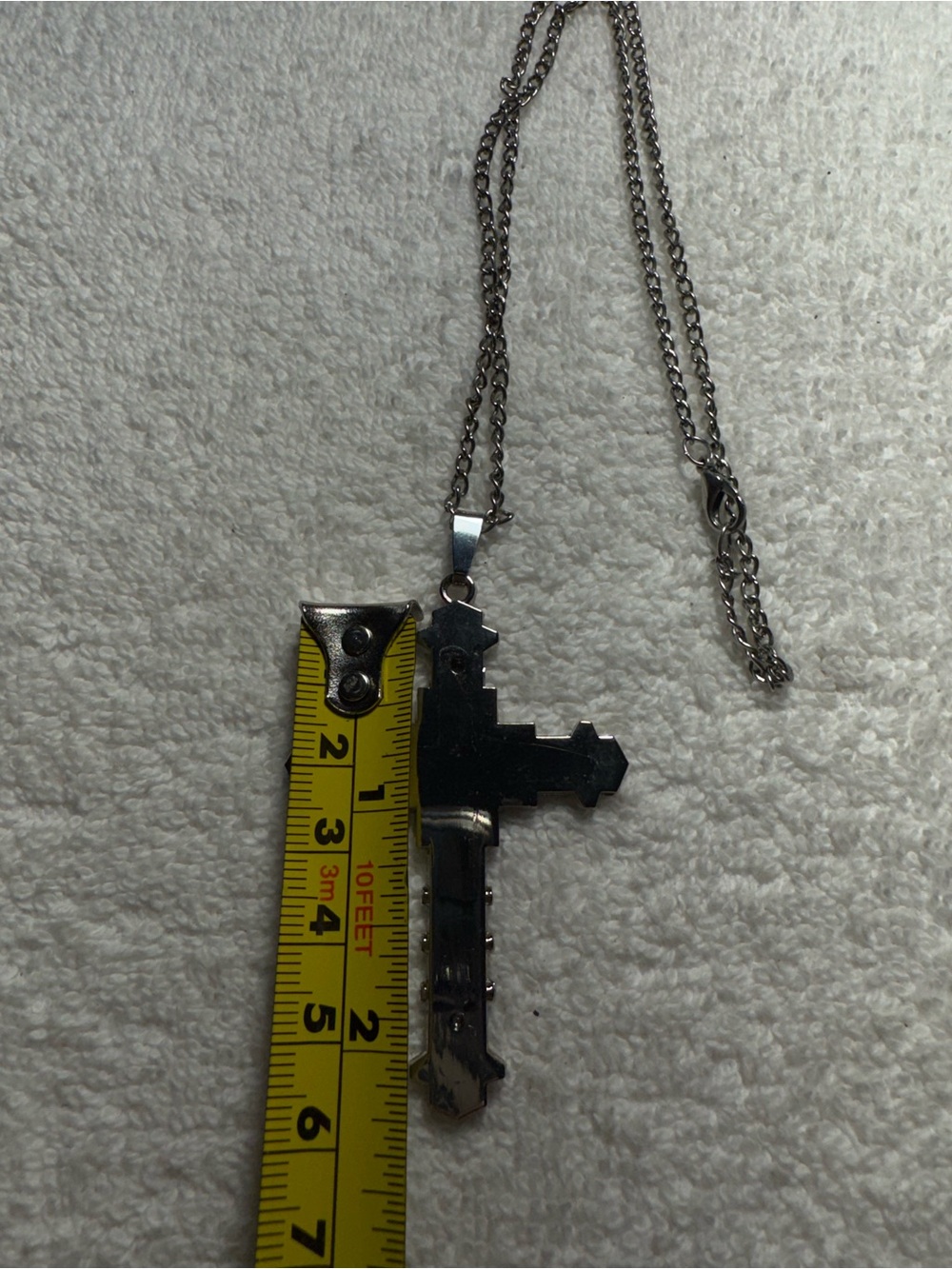 Silver Tone Men Metal Cross Pendant Necklace in Cable Chain Lobster Clasp - Picture 5 of 8